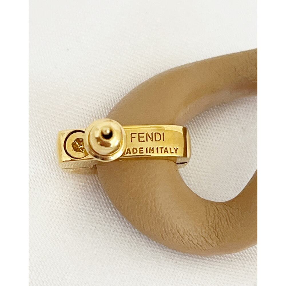 FENDI FILO Leather Stud Earrings Beige Hoop Design Pierced Gold Tone Hardware - Picture 7 of 11